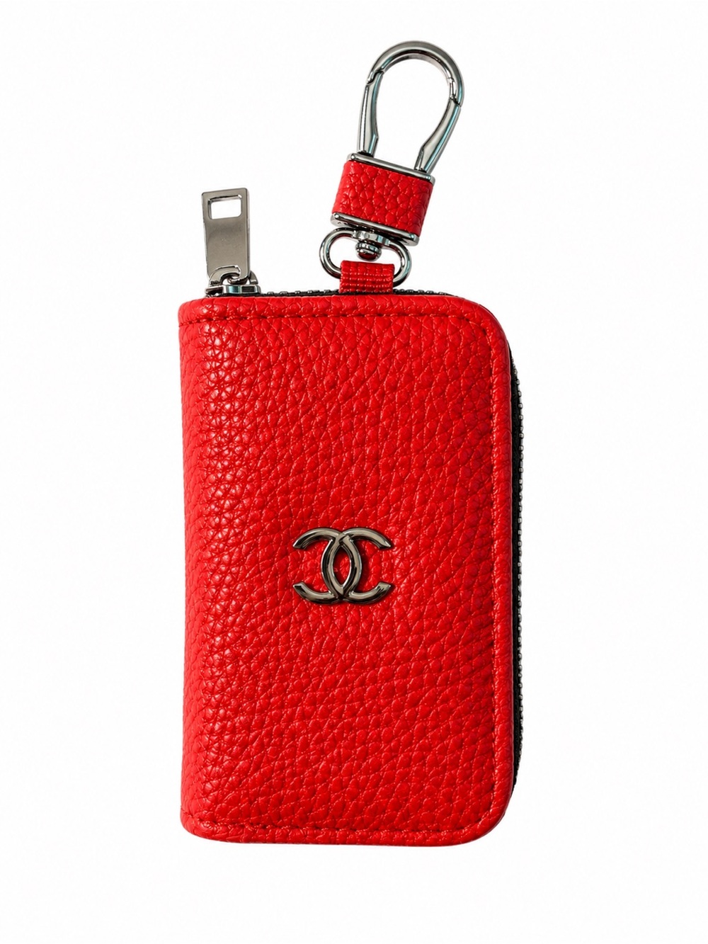 Red Leather Zip Key Pouch